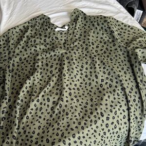 Lush Green and Black Leopard Print Blouse